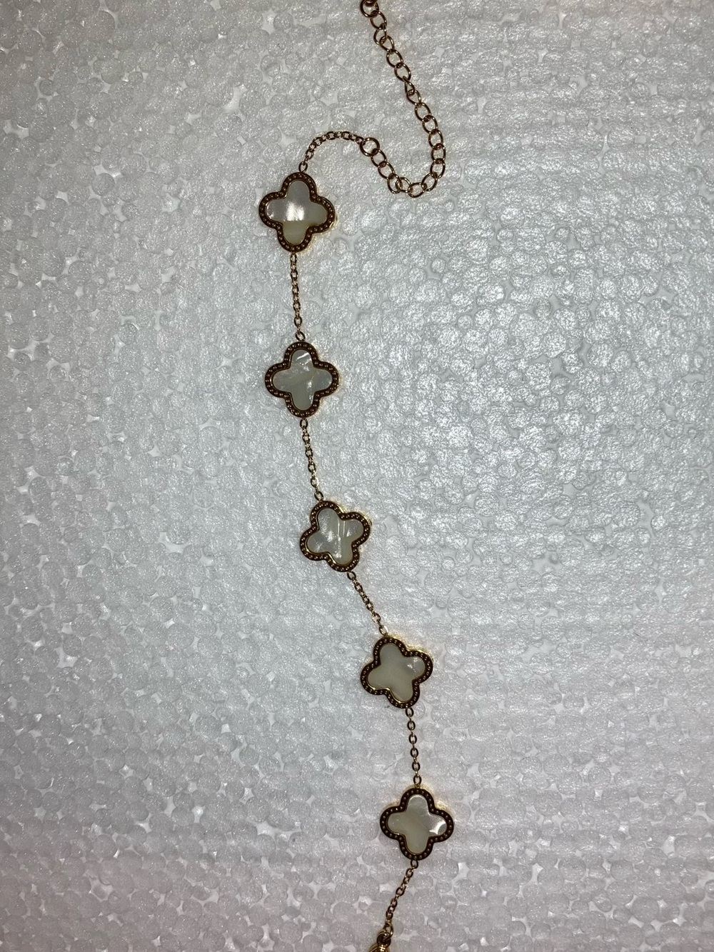 Gold-Tone White Clover Motif Women's Bracelet